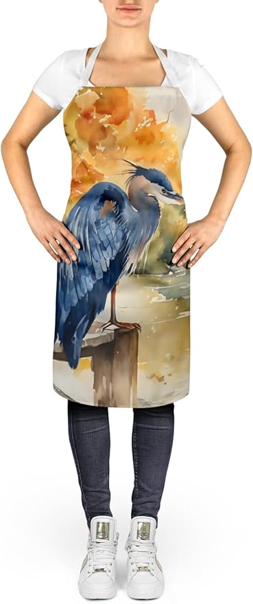 Caroline's Treasures Blue Heron Apron Cooking Kitchen Server Baking Crafts Gardening for Adult Women Men, Unisex, Large, Multicolor