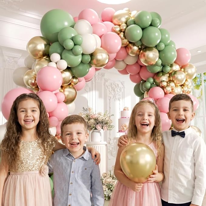 Pink and Green Balloons Arch Kit -153Pcs Sage Green and Pink White Sand Gold Different Size Balloons Garland Kit for Girl Baby Shower Wedding Birthday Jungle Safari Woodland Party Decorations