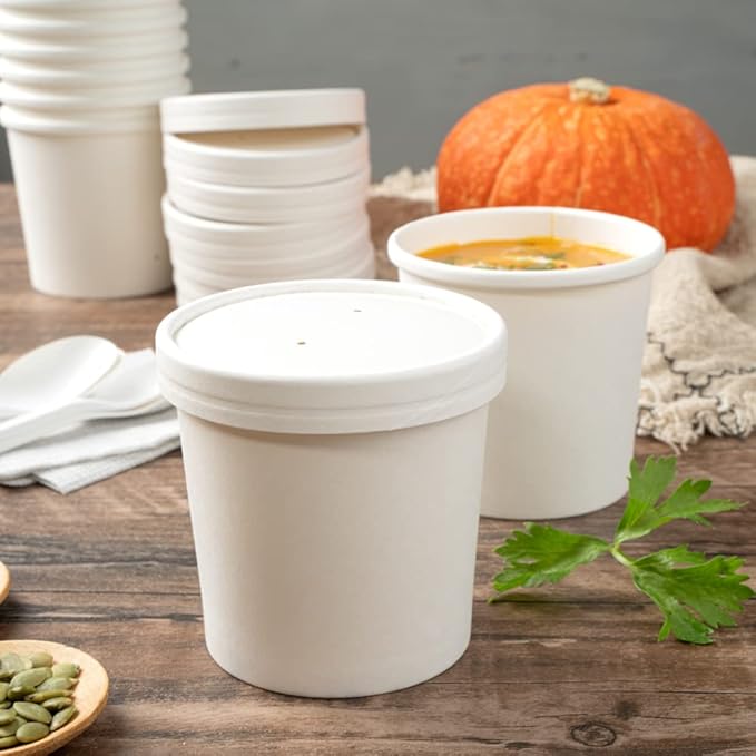 Restaurantware-LIDS ONLY: Bio Tek Lids For 8/12 Ounce Soup Containers, 200 Vented Covers For Paper Soup Containers - Cups Sold Separately, Microwavable, White Paper Lid, Hot And Cold Foods