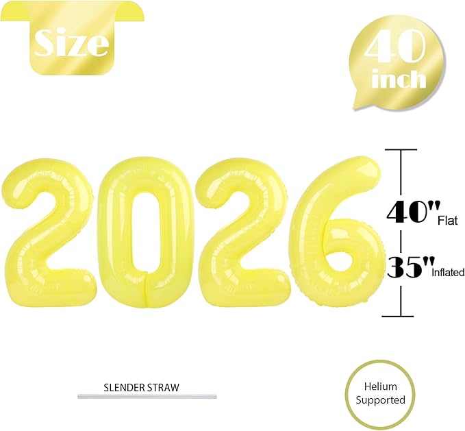 Yellow 2026 Number Balloon, Yellow Number Balloons 40 Inch, 2026 Balloon Birthday Decorations, 2026 Birthday Party Supplies, 2026 Graduation Party Favors, Class of 2026 Decorations