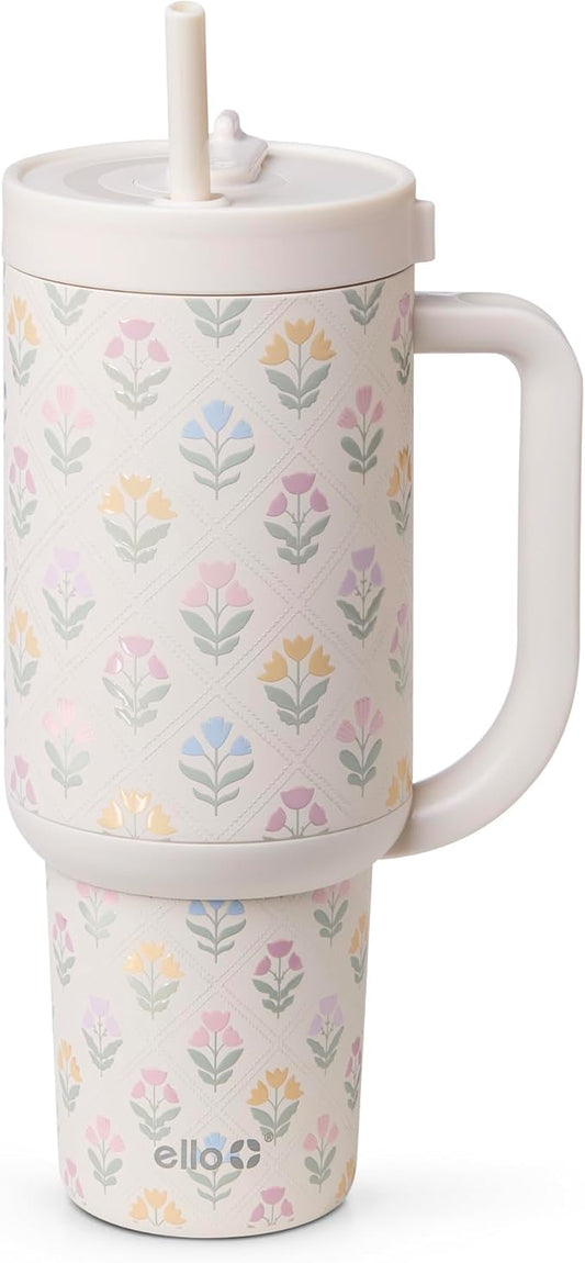 Ello Oasis 40oz Stainless Steel Water Bottle - Flower Quilt
