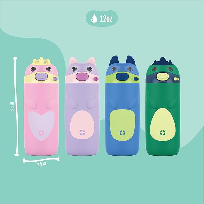 Ello Ellies 12oz Vacuum Insulated Stainless Steel Kids Water Bottle with Straw and Built-in Carrying Handle and Leak-Proof Locking Lid for School Backpack, Lunchbox and Outdoor Sports, Unicorn