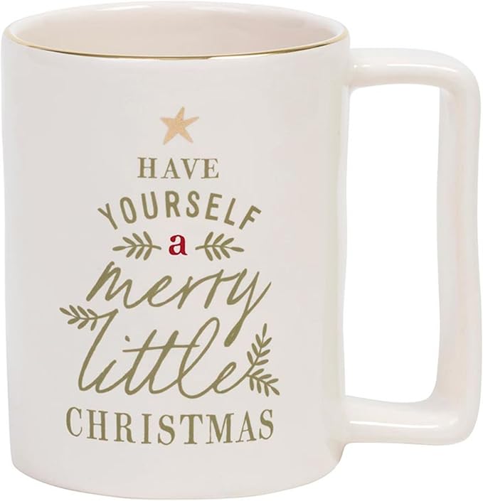 Santa Barbara Design Studio Holiday Ceramic Mug with Gold Foil Detail, 16-Ounce, White/Merry Little Christmas
