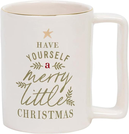Santa Barbara Design Studio Holiday Ceramic Mug with Gold Foil Detail, 16-Ounce, White/Merry Little Christmas