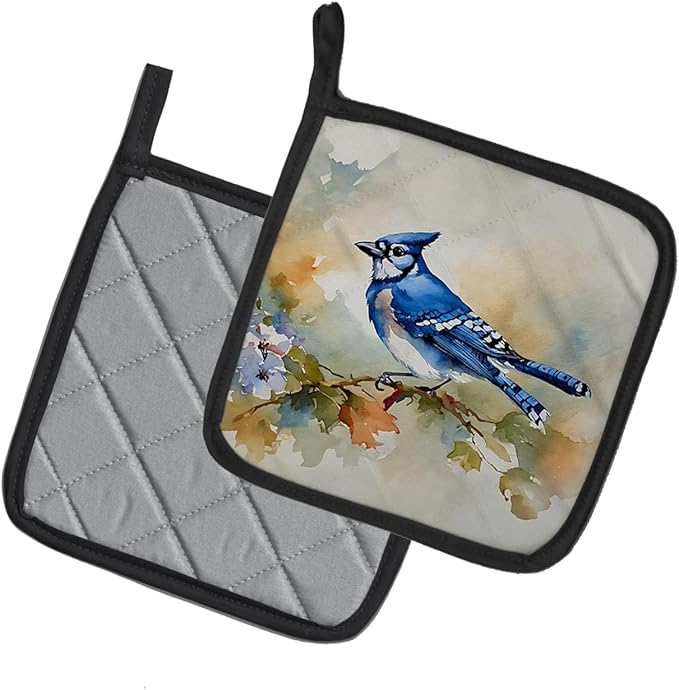 Caroline's Treasures Blue Jay Pair of Pot Holders Kitchen Heat Resistant Pot Holders Sets Oven Hot Pads for Cooking Baking BBQ, 7 1/2 x 7 1/2