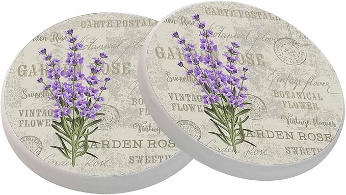 Purple Lavender Coasters for Drinks Coasters for Table Ceramic Absorb Stone Coasters with Coffee Table Cork Base for Home Decor 2 Pcs