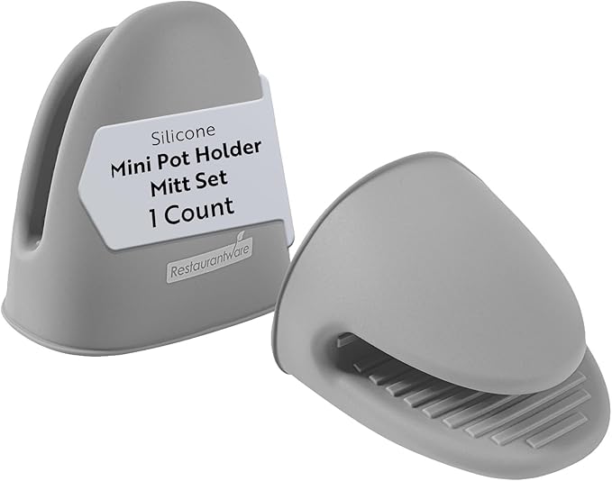 Restaurantware Comfy Grip 4.3 x 3.5 x 4.2 Inch Mini Oven Mitt Pot Holders 1 Food-Grade Finger Mitt Set - 2-Piece Set Oven-Ready Up To 446F Gray Silicone Pinch Mitts Ribbed Texture Dishwashable