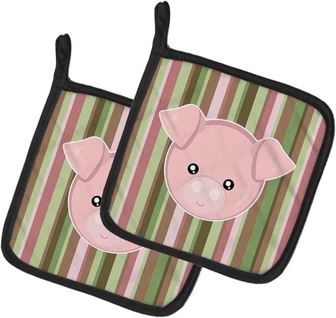 Caroline's Treasures BB6930PTHD Pig Face Pair of Pot Holders Kitchen Heat Resistant Pot Holders Sets Oven Hot Pads for Cooking Baking BBQ, 7 1/2 x 7 1/2