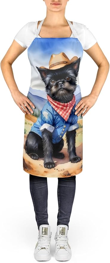 Caroline's Treasures Affenpinscher Cowboy Welcome Apron Cooking Kitchen Server Baking Crafts Gardening for Adult Women Men, Unisex, Large, Multicolor