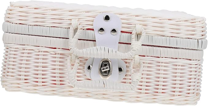 COLLBATH Simulated Rattan Woven Storage Box with Lid Handwoven Decorative Suitcase for Organizing Clothes Toys and Accessories Vintage Wicker Storage Basket for Home Decor