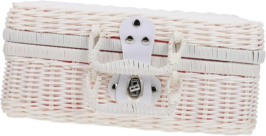COLLBATH Simulated Rattan Woven Storage Box with Lid Handwoven Decorative Suitcase for Organizing Clothes Toys and Accessories Vintage Wicker Storage Basket for Home Decor
