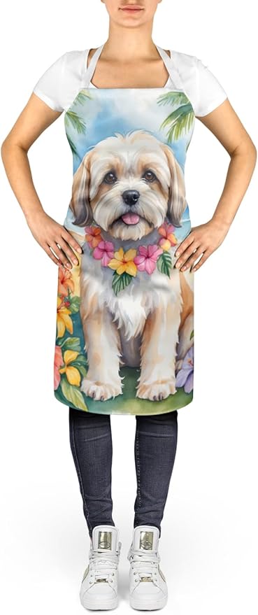 Caroline's Treasures Lhasa Apso Luau Apron Cooking Kitchen Server Baking Crafts Gardening for Adult Women Men, Unisex, Large, Multicolor