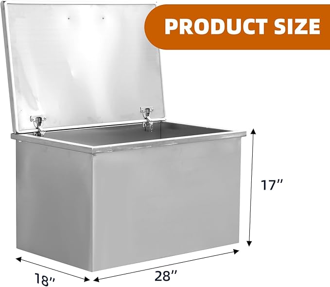 Drop in Ice Chest, 20''L x 14''W x 13''H Stainless Steel Ice Cooler, Commercial Ice Bin with Hinged Cover, 32QT Outdoor Kitchen Ice Bar, Drain-Pipe and Drain Plug Included, Ice Bin for Cold Wine Beer