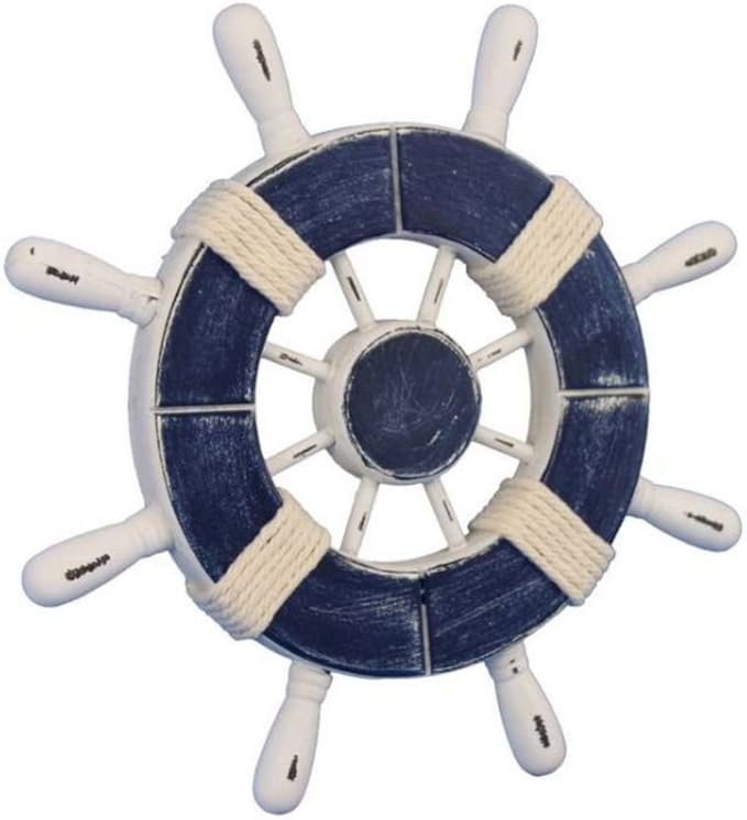 Hampton Nautical Wheel-9-108 Rustic Decorative Ship Wheel, 9", Dark Blue/White