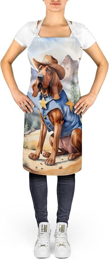 Caroline's Treasures Bloodhound Cowboy Welcome Apron Cooking Kitchen Server Baking Crafts Gardening for Adult Women Men, Unisex, Large, Multicolor