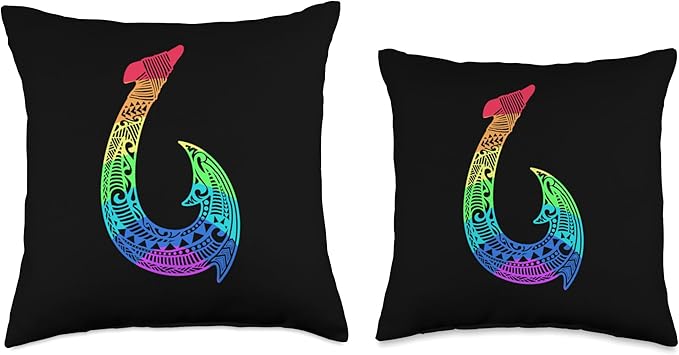 Rainbow Tribal Hawaiian Fish Hook Pacific Islander Hawaii Throw Pillow