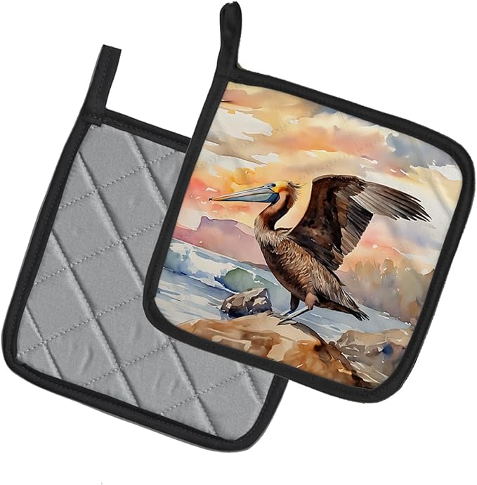 Caroline's Treasures Pelican Pair of Pot Holders Kitchen Heat Resistant Pot Holders Sets Oven Hot Pads for Cooking Baking BBQ, 7 1/2 x 7 1/2