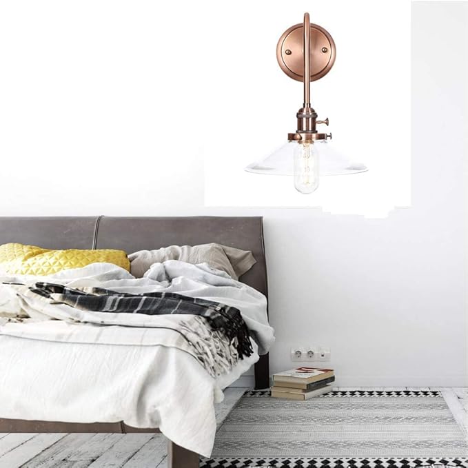 Wall Lamps, Nordic Creative Iron Sconce Lighting with Switch, Clear Glass Lampshade Metal Wall Lights for Bedroom Living Room(Color:F)
