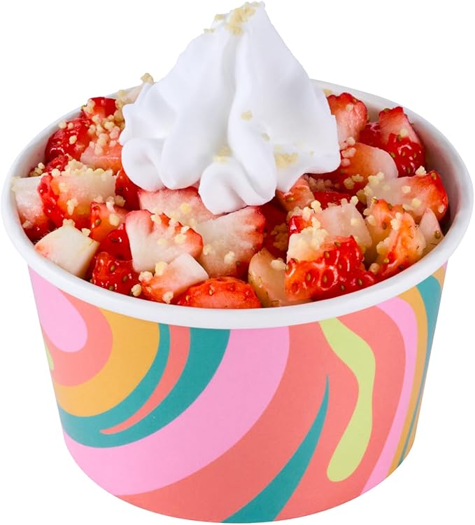 Coppetta 8 Ounce Dessert Cups, 50 Greaseproof Ice Cream Cups - Lids Sold Separately, For Hot And Cold Foods, Psychedelic Sunrise Paper Yogurt Bowls, Disposable, Sturdy - Restaurantware