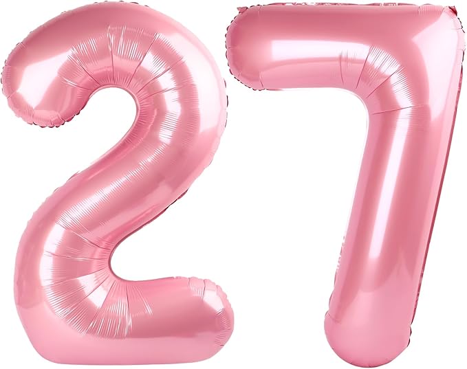 40 Inch Pearl Pink 27 Number Balloonss, Big 72 Balloons for Women Men, Birthday Party Decorations for Wedding, Celebration, Graduation, Photo Prop