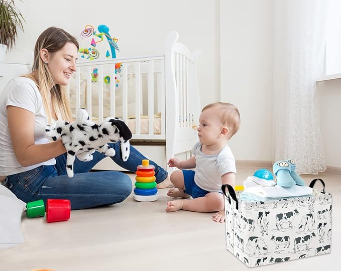 HIYAGON Cow Print Storage Bin - Kids Gift Basket, Rectangular Room Decor for Home, Books