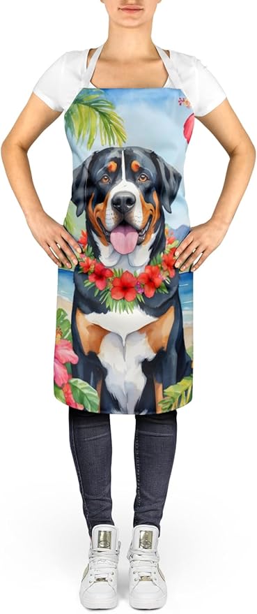 Caroline's Treasures Greater Swiss Mountain Dog Luau Apron Cooking Kitchen Server Baking Crafts Gardening for Adult Women Men, Unisex, Large, Multicolor