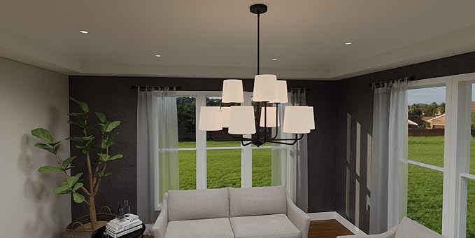 Quoizel Gallagher 2-Tier Chandelier, 32 Inch 9-Light Matte Black Hanging Ceiling Light Fixture, Max Adjustable Height 57", Modern Industrial Design for Dining, Living Room, Kitchen or Office