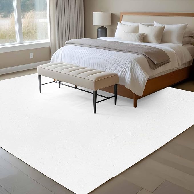 Area Rug 6x9ft, Pure White Washable Rugs for Living Room Bedroom, Minimalist Solid Color Soft Non-Slip Area Rugs Rectangle Floor Carpet for Dining Room