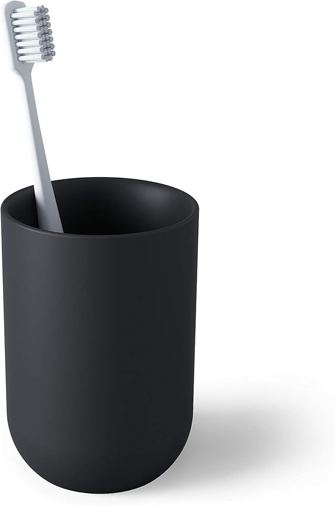 Umbra Junip Bath Accessories Tumbler - Modern White Resin Holder and Organizer, Perfect for Holding Toothbrushes, Make-up Brushes and Various Bath Items, Black