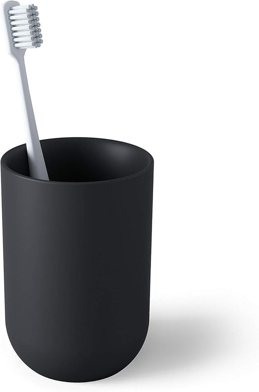Umbra Junip Bath Accessories Tumbler - Modern White Resin Holder and Organizer, Perfect for Holding Toothbrushes, Make-up Brushes and Various Bath Items, Black