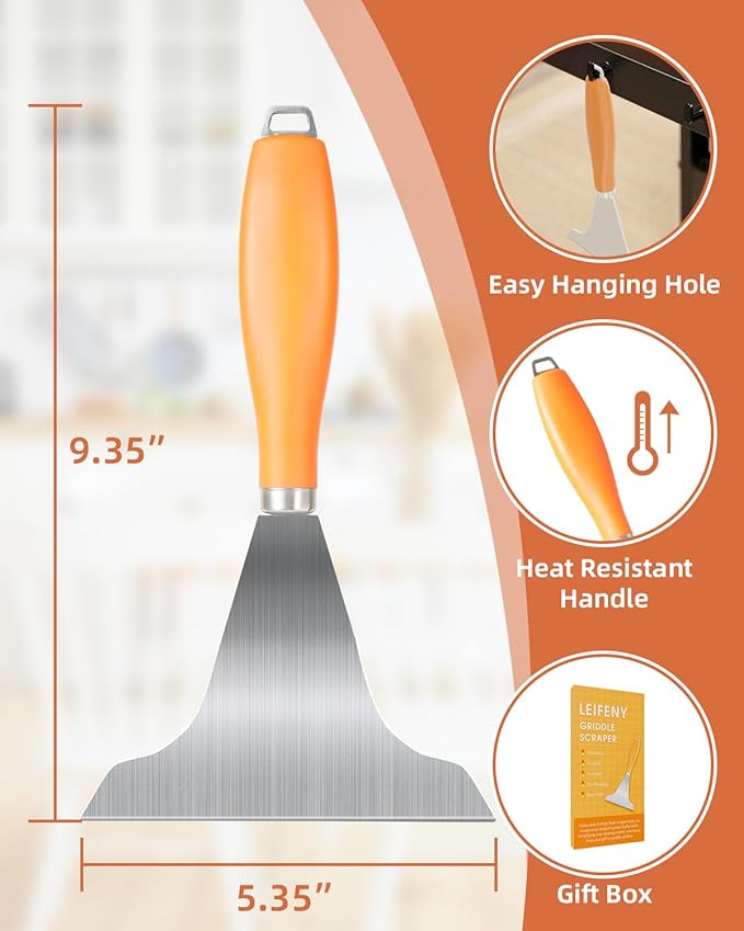 LEIFENY Griddle Scraper, Scrape Tool for Grill Flat Top, Heavy Duty, Multi-Functional, Great Accessories for Cooking and Cleaning