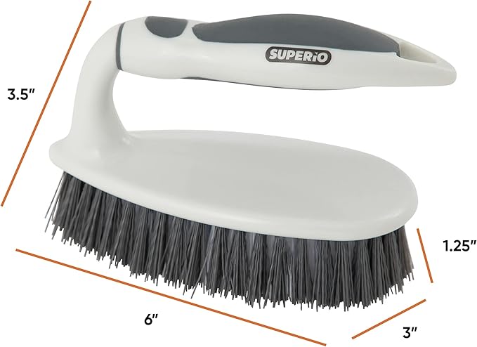 Superio Cleaning Scrub Brush with Stiff Bristles and Comfort Grip Handle, Grey 2 Pack Heavy-Duty Household Utility Scrubber for Kitchen, Bathroom, Shower, Sink, Toilet