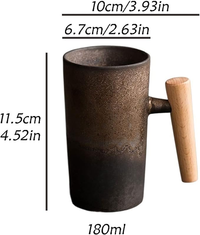 Latte Mug 180ML Vintage Rough Pottery Wooden Handle Coffee Cup High-Grade Exquisite Ceramic Cup Household Milk Cup Mug for Any Kitchen (Color : 1) (Brass)
