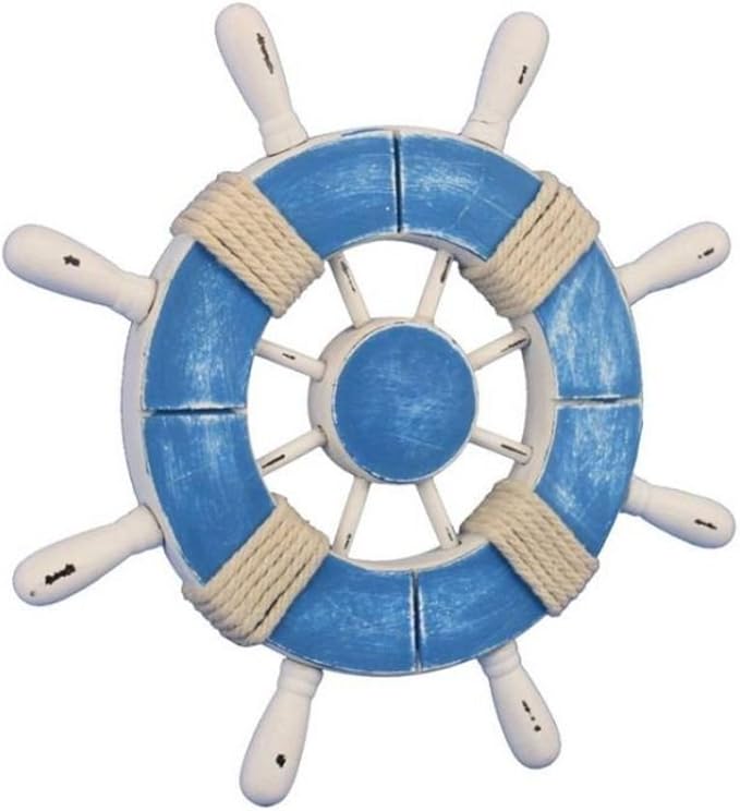 Hampton Nautical Wheel-9-109 Rustic Decorative Ship Wheel, 9", Light Blue and White