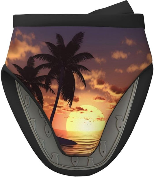 1 Pcs Mini Silicone Oven Mitts Coconut Palm Tree Heat Resistant Grill Gloves with Hanging Loop, Sea Beach Sunset Short Kitchen Mittens for Cooking Baking BBQ