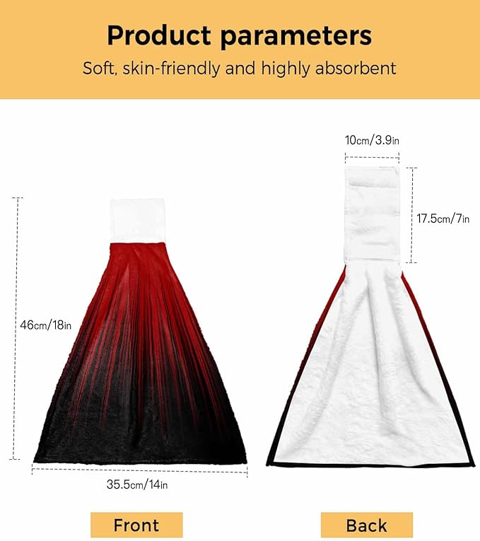 Alandar Home Kitchen Tie Towel Set of 2, Red and Black Striped Line Absorbent Soft Hand Towels for Bathroom Hanging Towels, Modern Abstract Gradient Fast Drying Cleaning Cloth with Loop