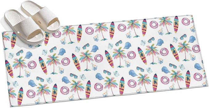 Runner Rug for Bedroom Hallway, Summer Surfboard Coconut Tree Kitchen Runner Rugs Area Rug 2x6ft, Tropical Seamless Pattern Washable Soft Floor Carpet for Entryway Stair