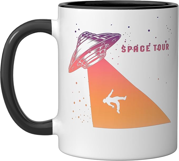 Flying Saucer UFO, Astronauts are Aliens Ceramic Mug, Black/White