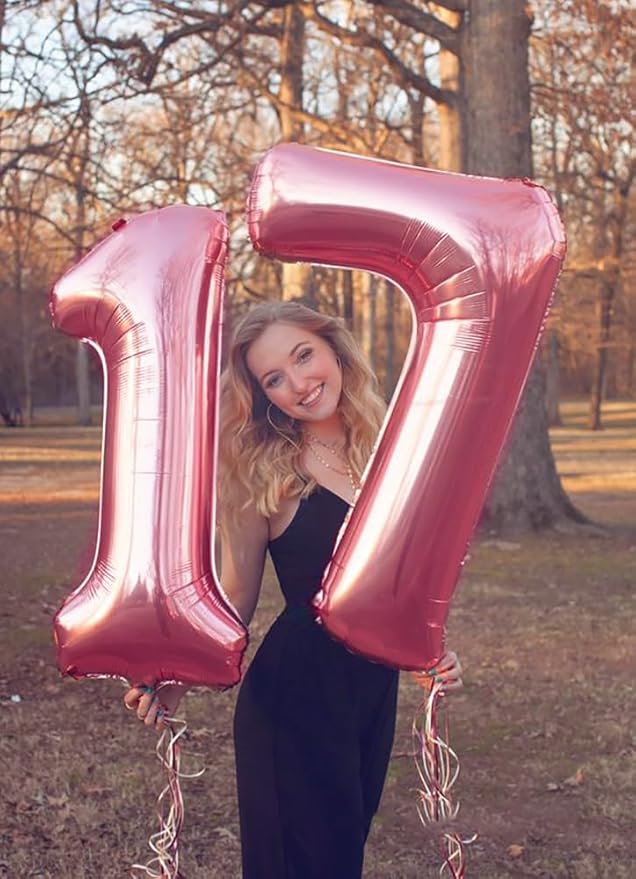 Balloon Numbers 40 Inch, 17 Balloons for Birthday Party, Pink Number Balloons for 17 71 Wedding Anniversaries Party Marriage Proposal