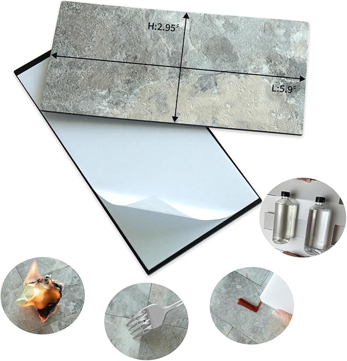 AULIGET 4-Piece Faux Stone Peel and Stick Backsplash Wall Tiles, 3" x 6" Grey & Brown Slate PVC Stick on Tile for Backsplash Kitchen, Bathroom, Laundry Room, Camper, Fireplace