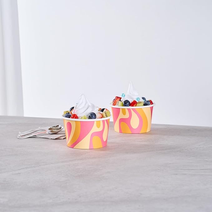 Coppetta 8 Ounce Dessert Cups, 200 Greaseproof Ice Cream Cups - Lids Sold Separately, For Hot And Cold Foods, Tropical Twist Paper Yogurt Bowls, Disposable, Sturdy - Restaurantware