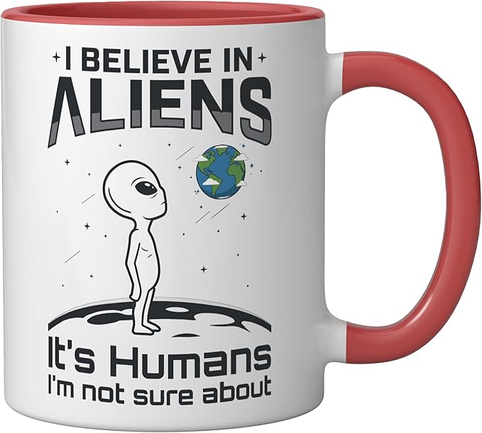 Alien Believer UFO Extraterrestrial Space Lover Ceramic Mug, Red/White