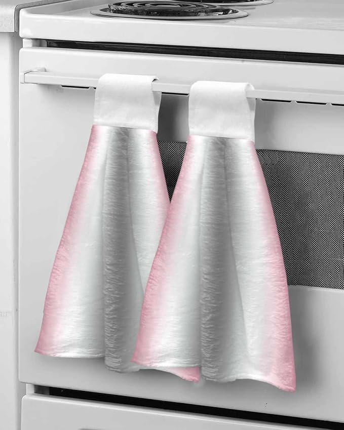 Alandar Home Kitchen Tie Towel Set of 2, Abstract Pink White Gray Gradient Absorbent Soft Hand Towels for Bathroom Hanging Towels, Minimalist Ombre Art Fast Drying Cleaning Cloth with Loop