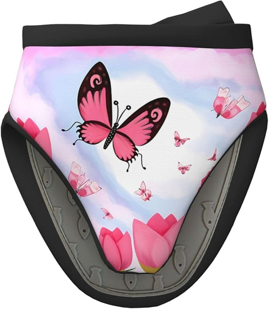 1 Pcs Mini Silicone Oven Mitts Mother's Day Tulips Heat Resistant Grill Gloves with Hanging Loop, Pink Butterflies Little Kitchen Mittens for Cooking Baking BBQ