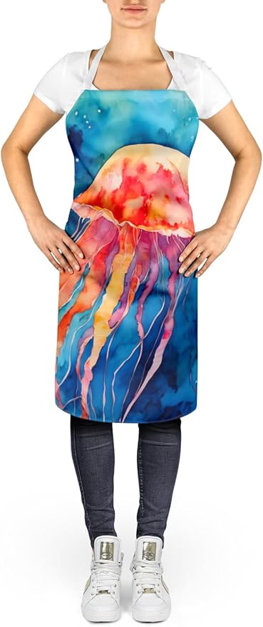Caroline's Treasures Jellyfish Apron Cooking Kitchen Server Baking Crafts Gardening for Adult Women Men, Unisex, Large, Multicolor
