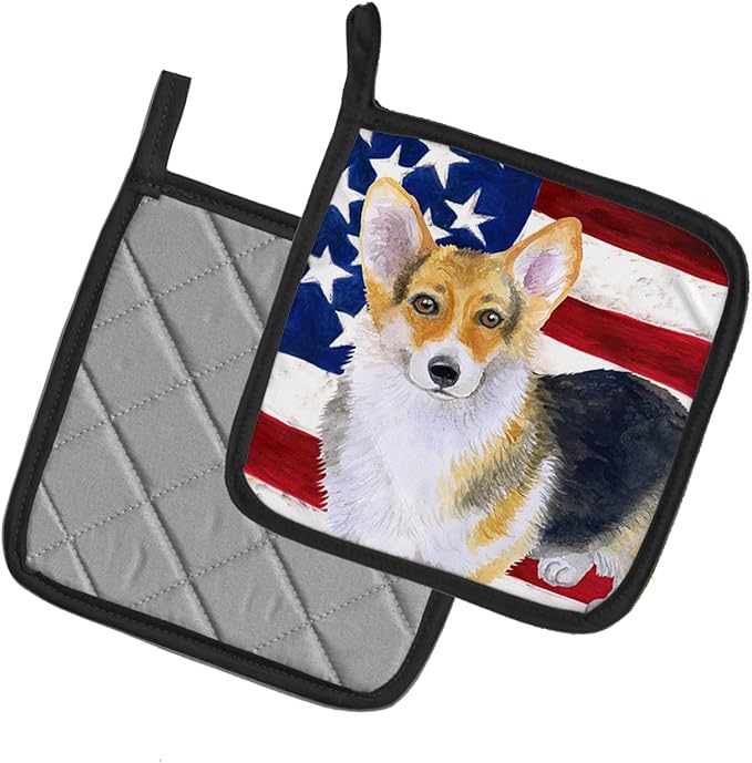 Caroline's Treasures BB9642PTHD Pembroke Corgi Patriotic Pair of Pot Holders Kitchen Heat Resistant Pot Holders Sets Oven Hot Pads for Cooking Baking BBQ, 7 1/2 x 7 1/2
