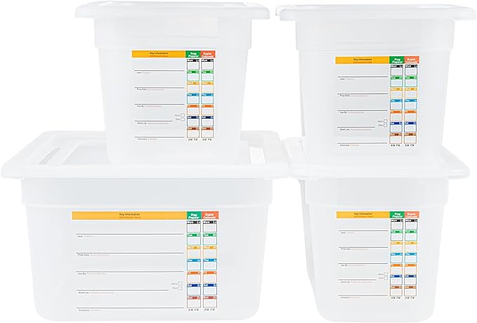 Restaurantware Food Storage Containers 4-Piece with Labels Airtight Seal Food Storage Lids Microwave-Safe Polypropylene Container Translucent