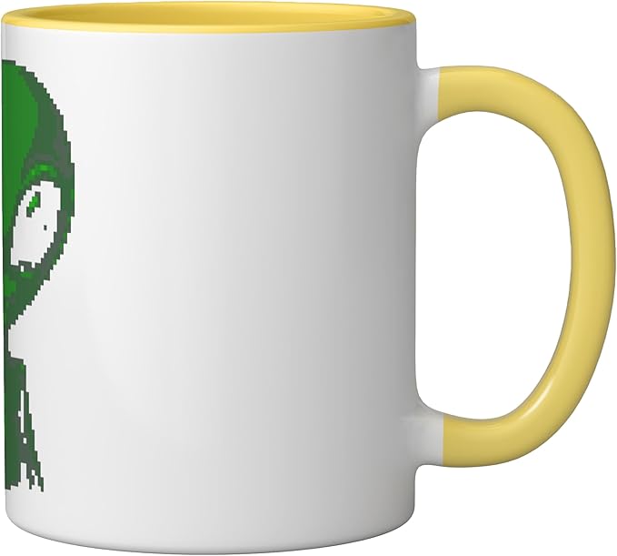 Art Alien Peace Sign UFO Ceramic Mug, Yellow/White