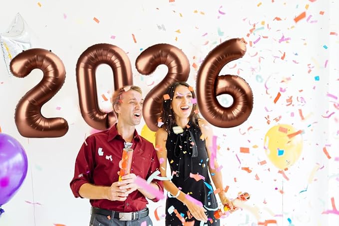 2026 Balloon Numbers - 40 Inch Coffee Brown New Years Eve Party Supplies 2026, Nye Decor Party Decorations Happy New Year, New Years Eve Foil Party Balloons, Graduation Party Decorations