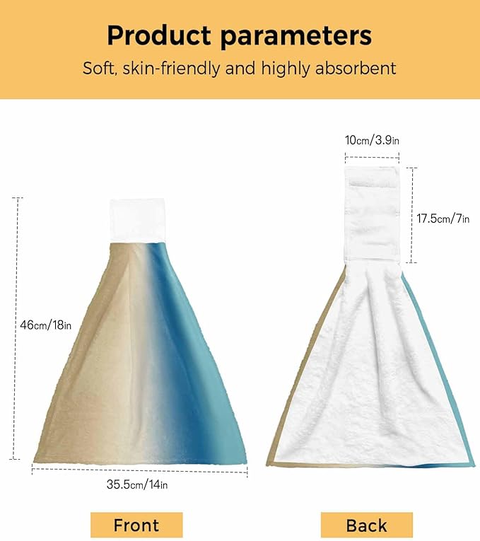 Alandar Home Kitchen Tie Towel Set of 2, Gradient Blue Beige Farmhouse Absorbent Soft Hand Towels for Bathroom Hanging Towels, Modern Watercolor Art Fast Drying Cleaning Cloth with Loop